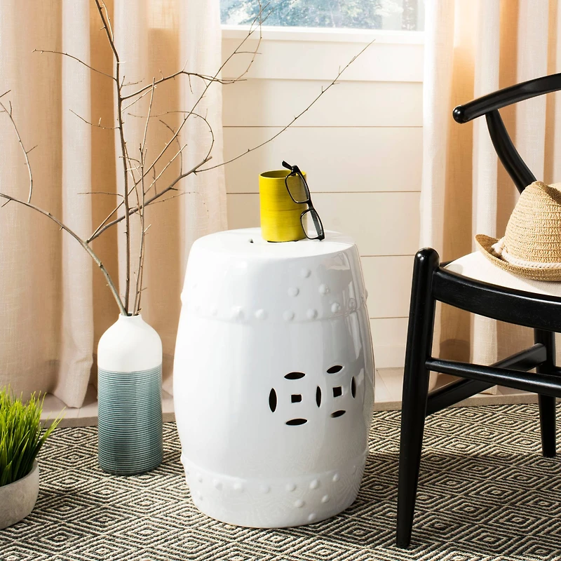Modern Ming Garden Stool in White