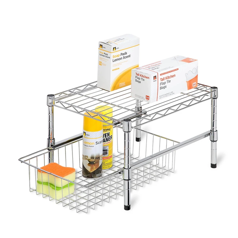 Honey Can Do Chrome Adjustable Shelf With Under Cabinet Organizer