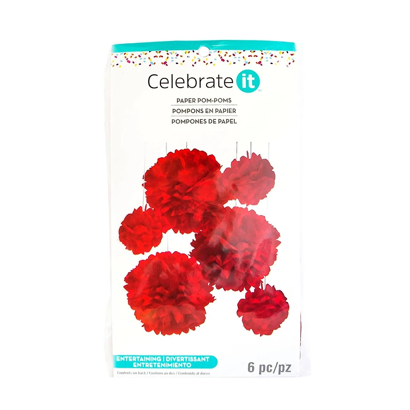 Red Paper Pom Poms By Celebrate It™