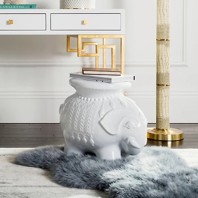 Elephant Garden Stool in White