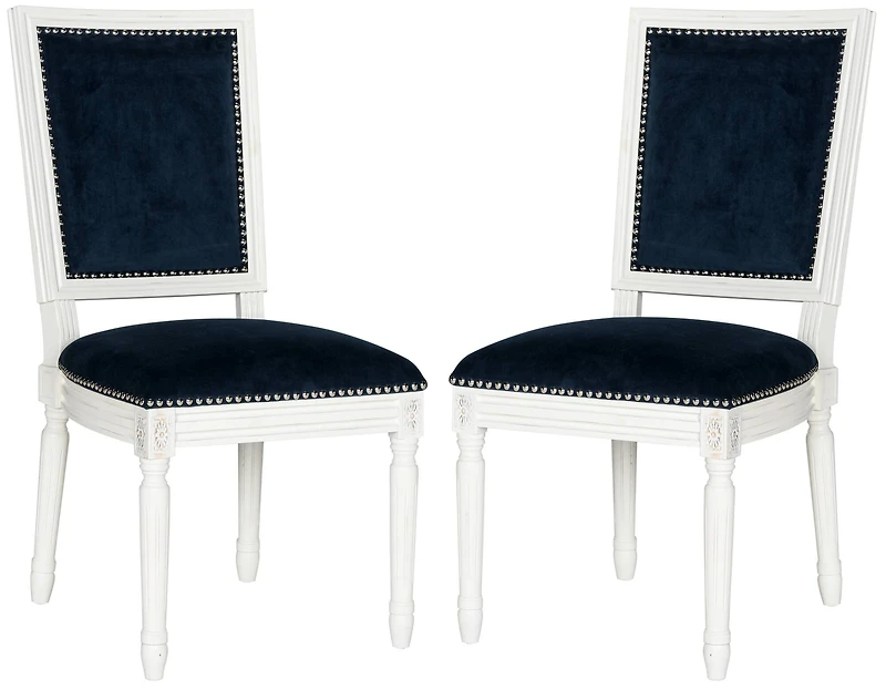 Buchanan Rectangle Side Chair Set of 2 in Velvet Navy & Cream