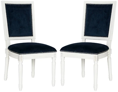 Buchanan Rectangle Side Chair Set of 2 in Velvet Navy & Cream