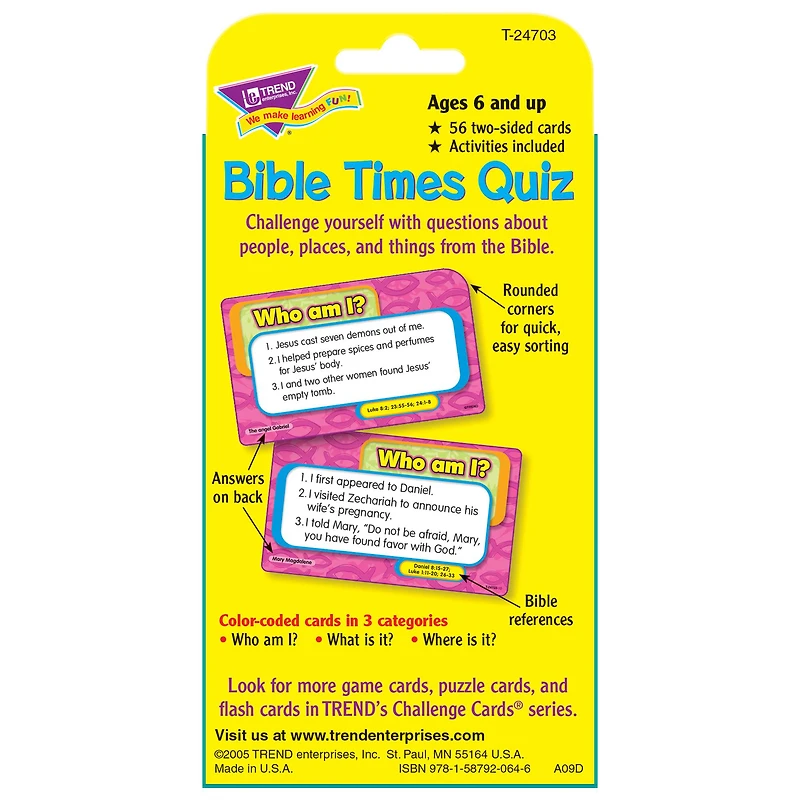 Trend Enterprises® Bible Times Quiz Game Cards, 6 Sets