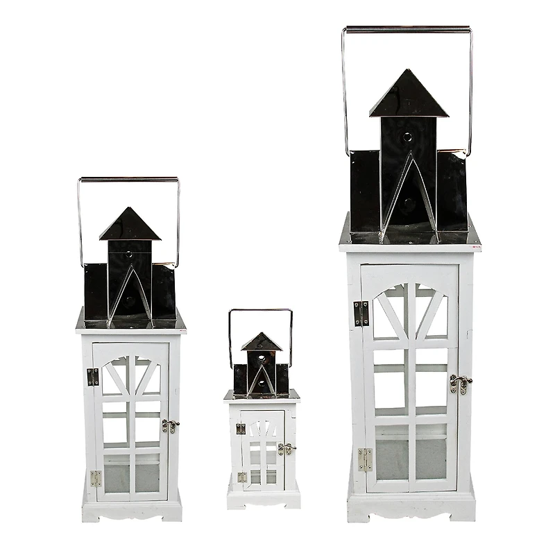 Elegant Serenity Tall White and Silver Candle Lantern Set, 14.5"-37"