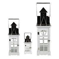 Elegant Serenity Tall White and Silver Candle Lantern Set, 14.5"-37"