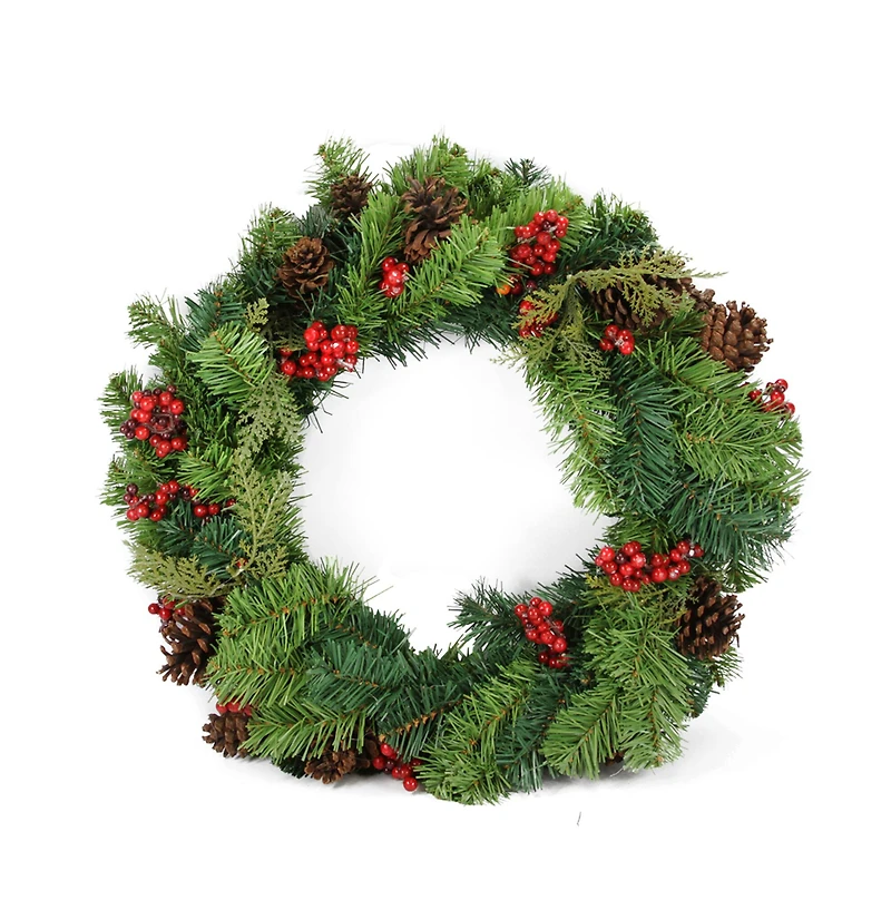24" Red Berry and Pine Cone Artificial Christmas Wreath, Unlit
