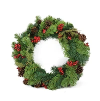 24" Red Berry and Pine Cone Artificial Christmas Wreath, Unlit