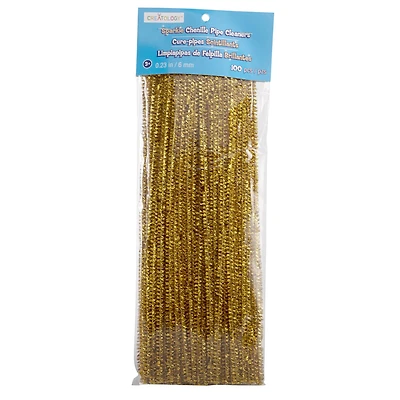 12 Packs: 100 ct. (1,200 total) Gold Glitter Chenille Pipe Cleaners by Creatology™