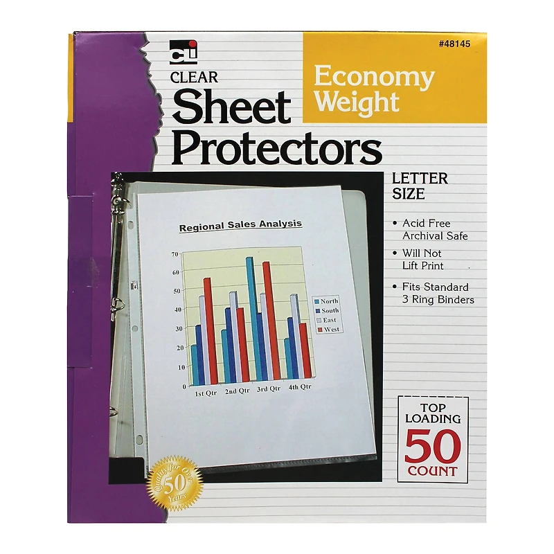 Charles Leonard Clear Top Loading Sheet Protectors, 5 Packs of 50