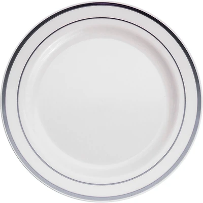 7.5" Round Lunch Plates with Silver Trim by Celebrate It™, 10ct.