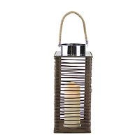 15.5" Wooden Corded Lantern with LED Pillar Candle