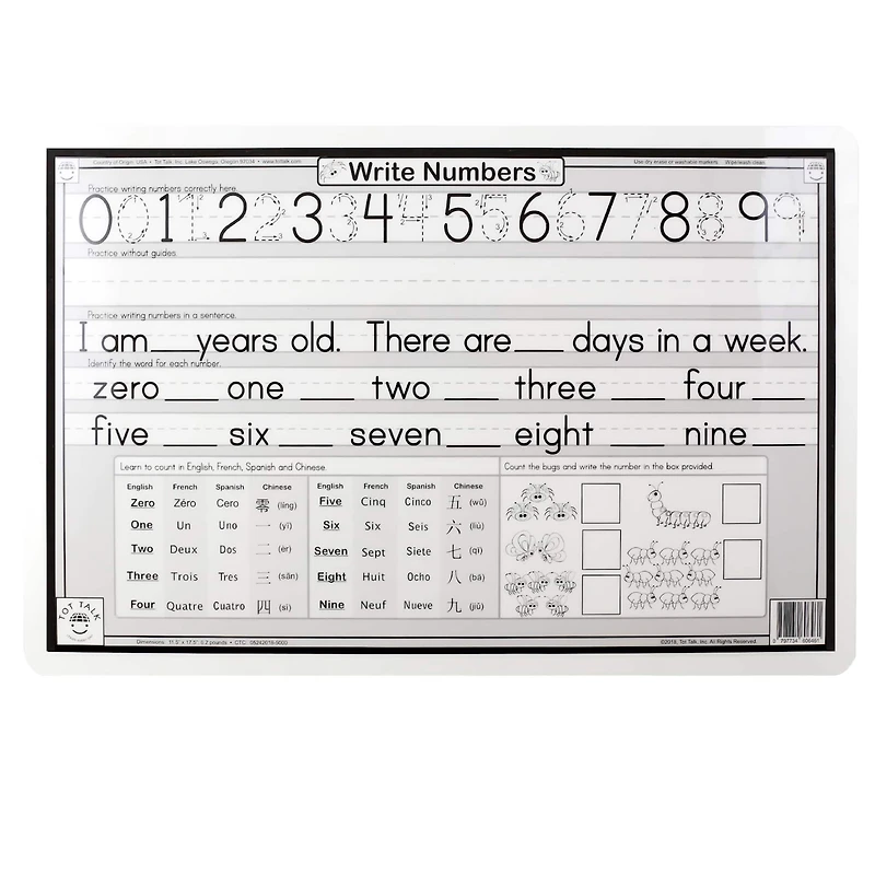 12 Pack: Tot Talk Count Bugs Placemat