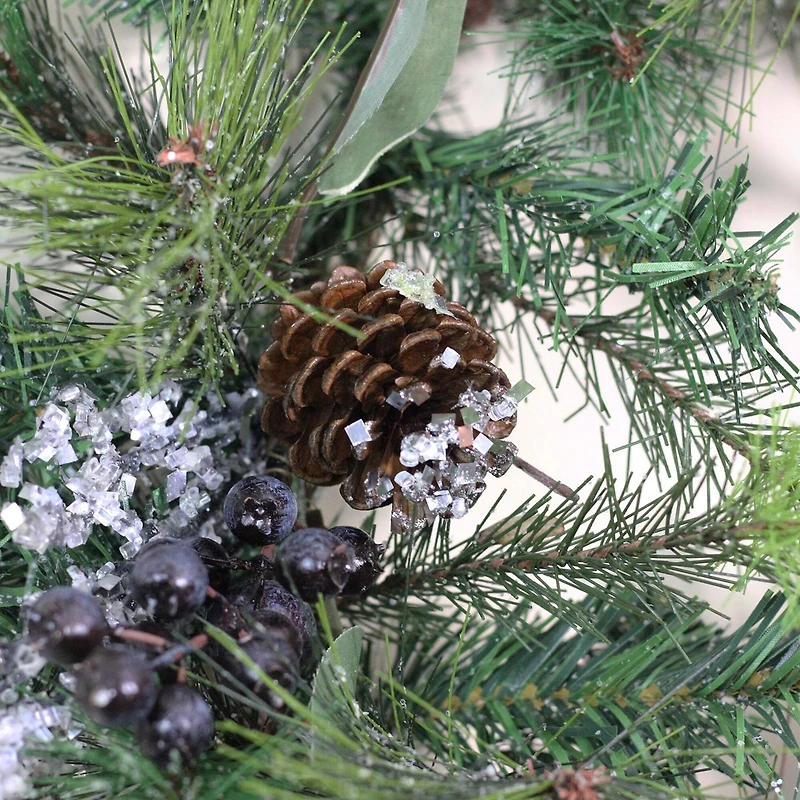 24" Artificial Mixed Pine with Blueberries & Pine Cones Wreath, Unlit