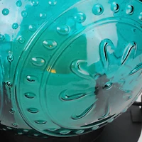 Ocean Blue Molded Glass Lantern with LED Pillar Timer Candle