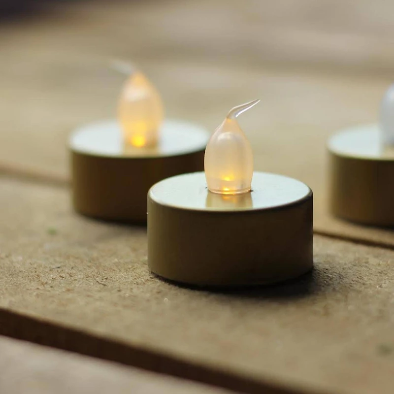 1.5" Gold & Amber LED Flickering Tea Light Candle Set