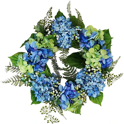 24" Blue & Green Hydrangea & Berry Wreath