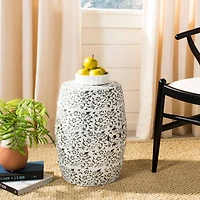 Flower And Vine Garden Stool in White & Charcoal