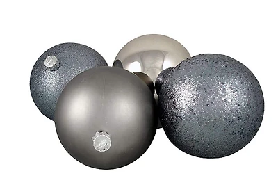 4ct Light Gunmetal Gray Shatterproof 4-Finish Ball Ornaments