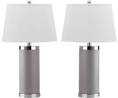 Leather Column Table Lamp Set in Grey