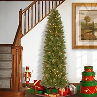 7.5 ft. Pre-Lit Tacoma Pine Slim Artificial Christmas Tree, Clear Lights