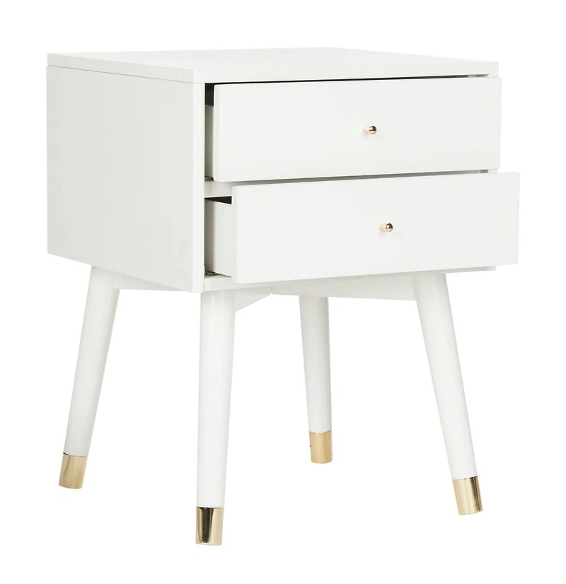 Lyla Retro Nightstand in White & Gold