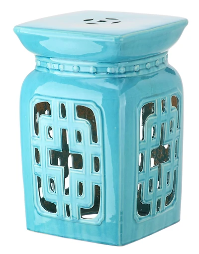 Beijing Filigree Garden Stool in Light Blue