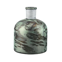 10" Botanic Beauty Verdigris Glass Vase with White Raffia Band, Soft Green