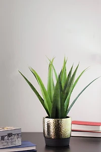 17" Green Artificial Agave in Hammered Gold Look Ceramic Pot