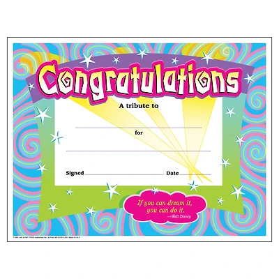 Trend Enterprises® 8.5" x 11" Colorful Swirls Classic Congratulations Certificate, 6 Pack Bundle