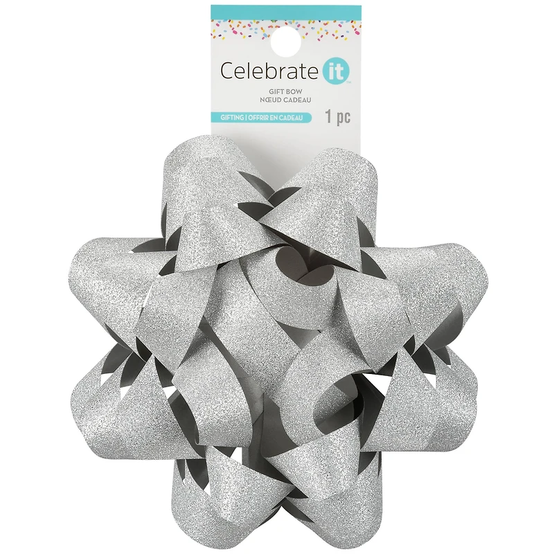 5.75" Silver Glitter Gift Bow By Celebrate It™