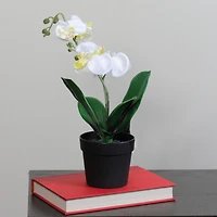 White & Yellow Artificial Tropical Potted Orchid