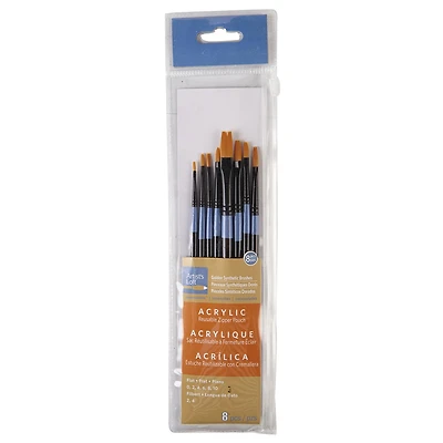 8 Piece Necessities™ Golden Synthetic Flat Acrylic Brushes By Artist's Loft®