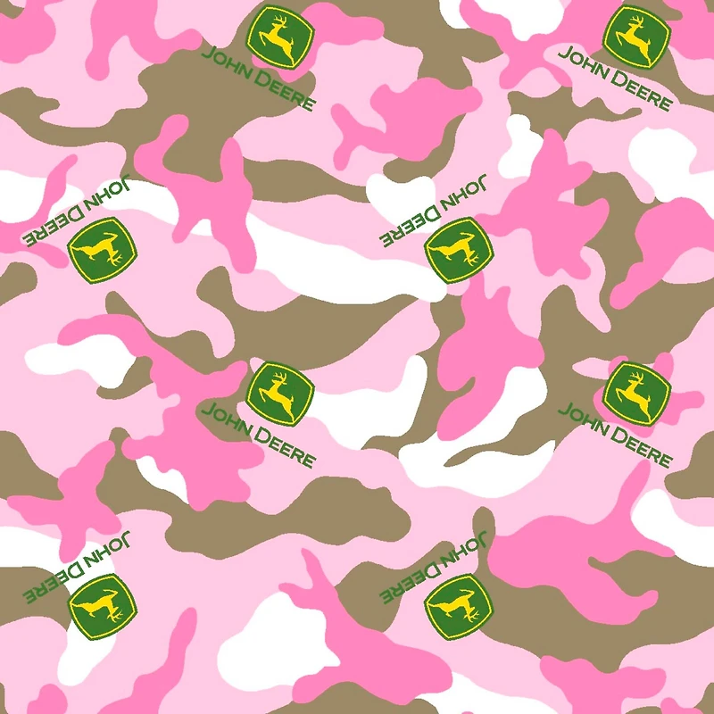 John Deere® Pink Camo Logo Toss Quilting Cotton Fabric