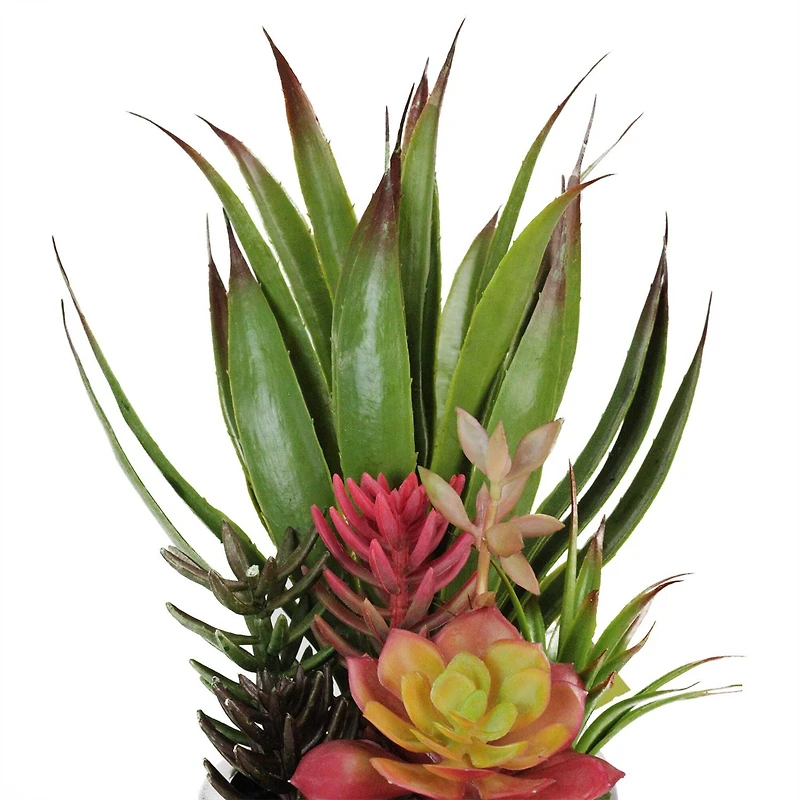 15" Artificial Succulents & Agave in Silver Ceramic Pot