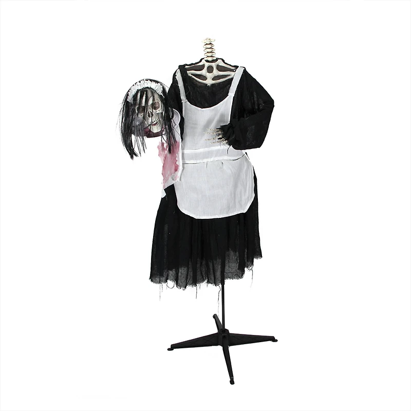 57" Animated LED Lighted Head-in-Hand Skeleton Maid Halloween Decoration
