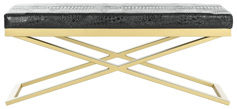 Acra Bench in Black Crocodile & Gold