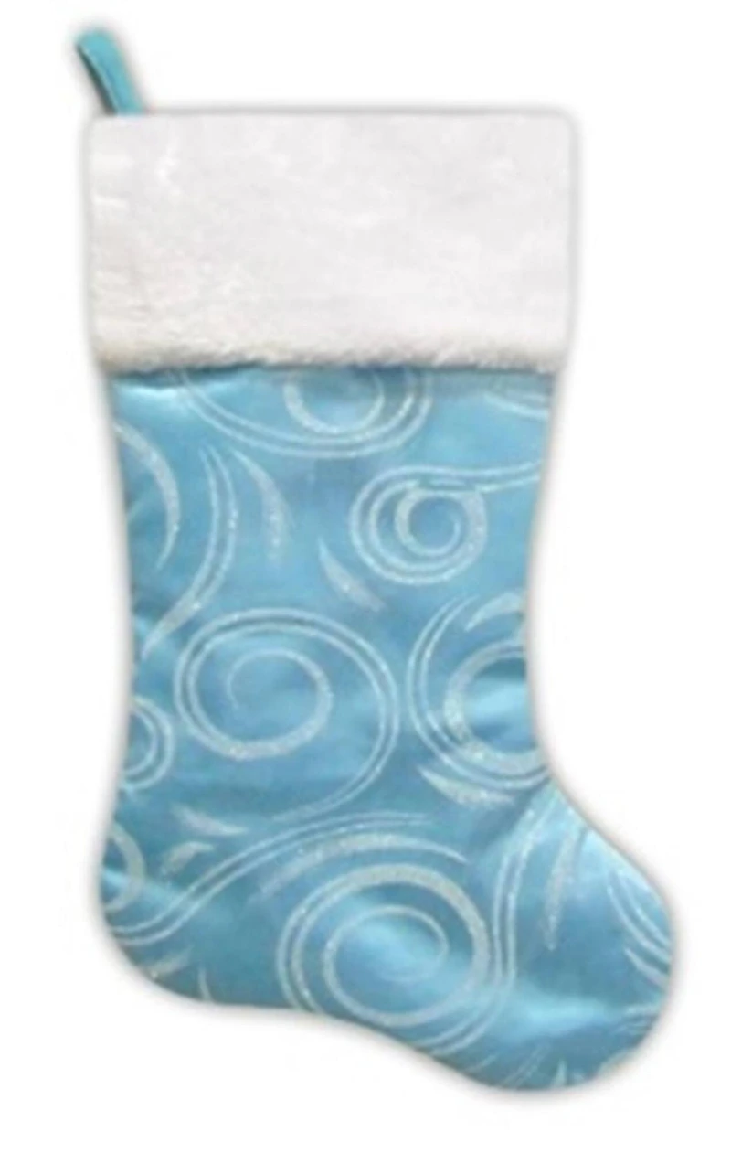 22.5" Glittering Swirl Design Christmas Stocking, Blue