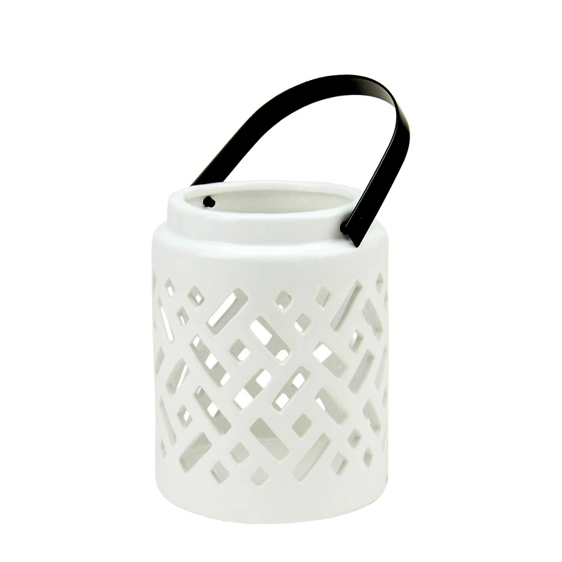 Seaside Treasures Ceramic Criss Cross Cutwork Candle Holder Lantern