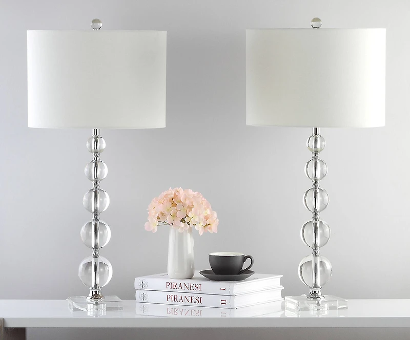 Liam Stacked Crystal Ball Lamp Set in Clear & White