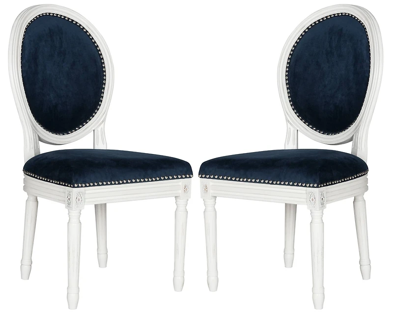 Holloway Oval Side Chair Set of 2 in Velvet Navy & Cream