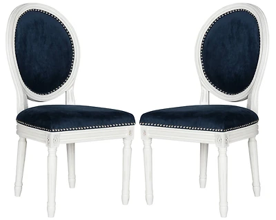 Holloway Oval Side Chair Set of 2 in Velvet Navy & Cream