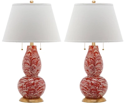 Color Swirls Glass Table Lamp Set in Orange & White