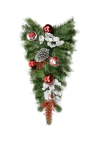 24" Unlit Red & Silver Holly Ball & Pine Cone Teardrop Swag