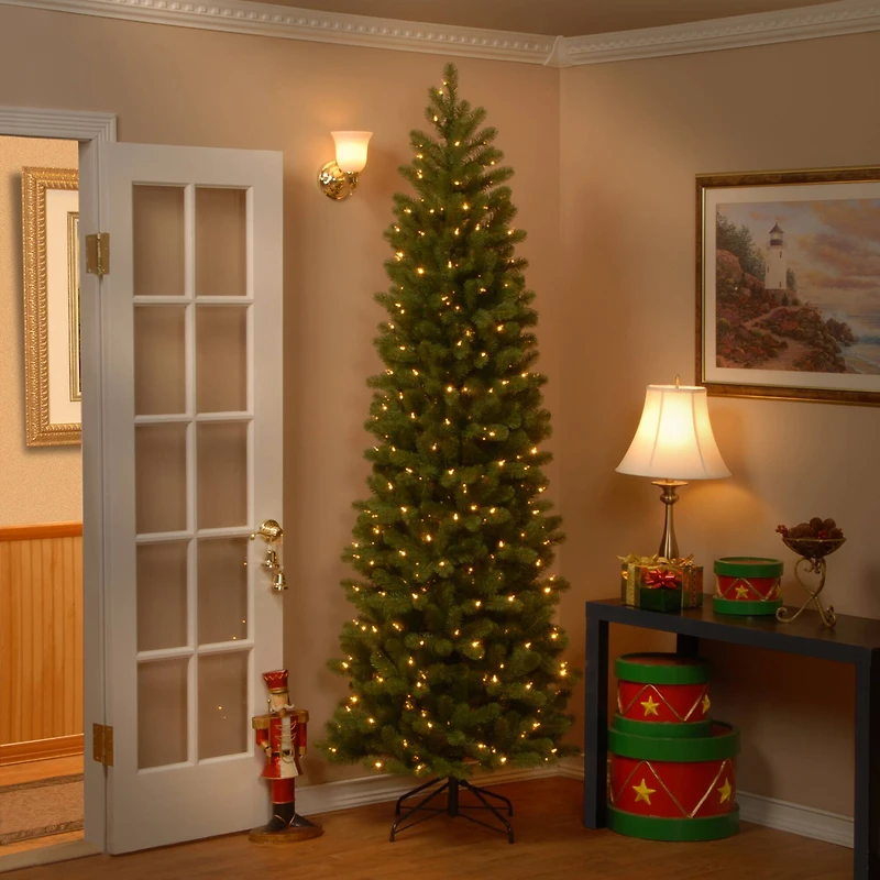 9ft. Pre-lit Feel Real® Downswept Douglas Fir Pencil Artificial Christmas Tree, Clear Lights