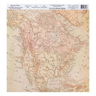 Weathered Map Scrapbook Paper by Recollections®, 12" x 12"