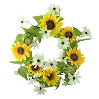 22" Yellow Sunflower & White Daisy Floral Wreath