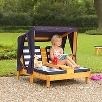 KidKraft Double Chaise Lounge with Cup Holders, Honey & Navy