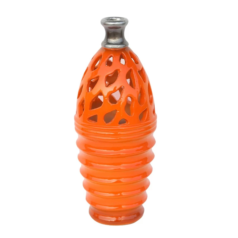 11.25" Outdoor Patio Cutout Vase, Tangerine Orange & Gray