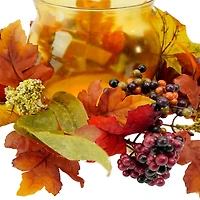 17" Autumn Apple & Berry Hurricane Glass Pillar Candle Holder