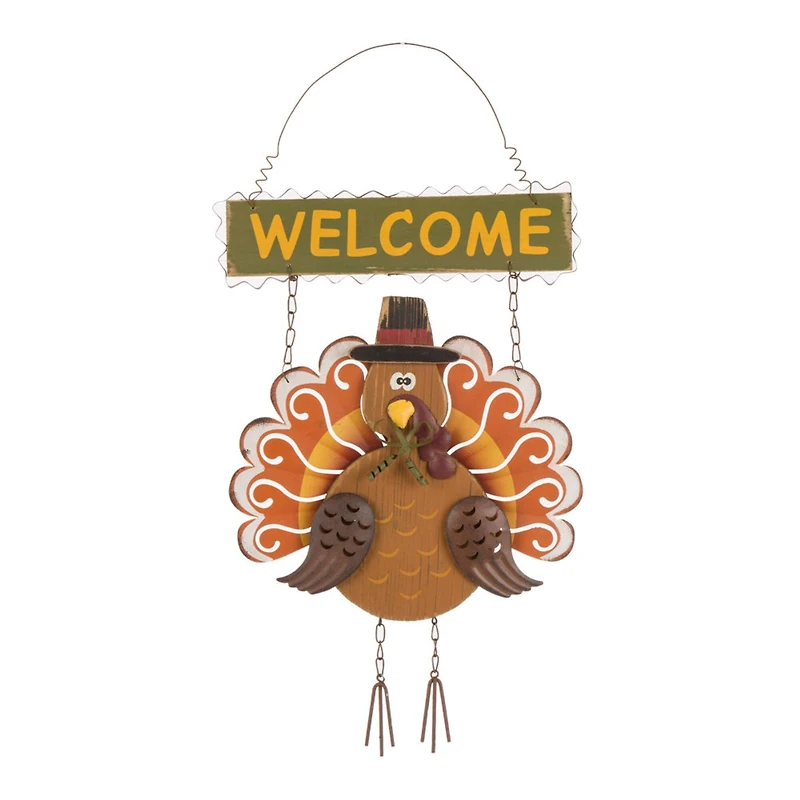 Gitzhome® 18" Iron & Solid Wood Turkey Welcome Wall Décor